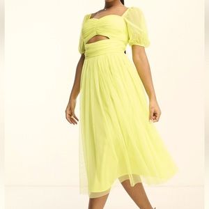 Anaya cut-out puff sleeve midi dress in light yellow US 8 women